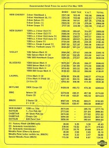 TARIF UK MAI 1979