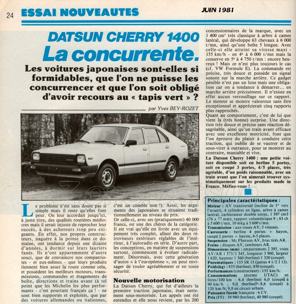 ESSAI datsun cherry 1400 de 1981101